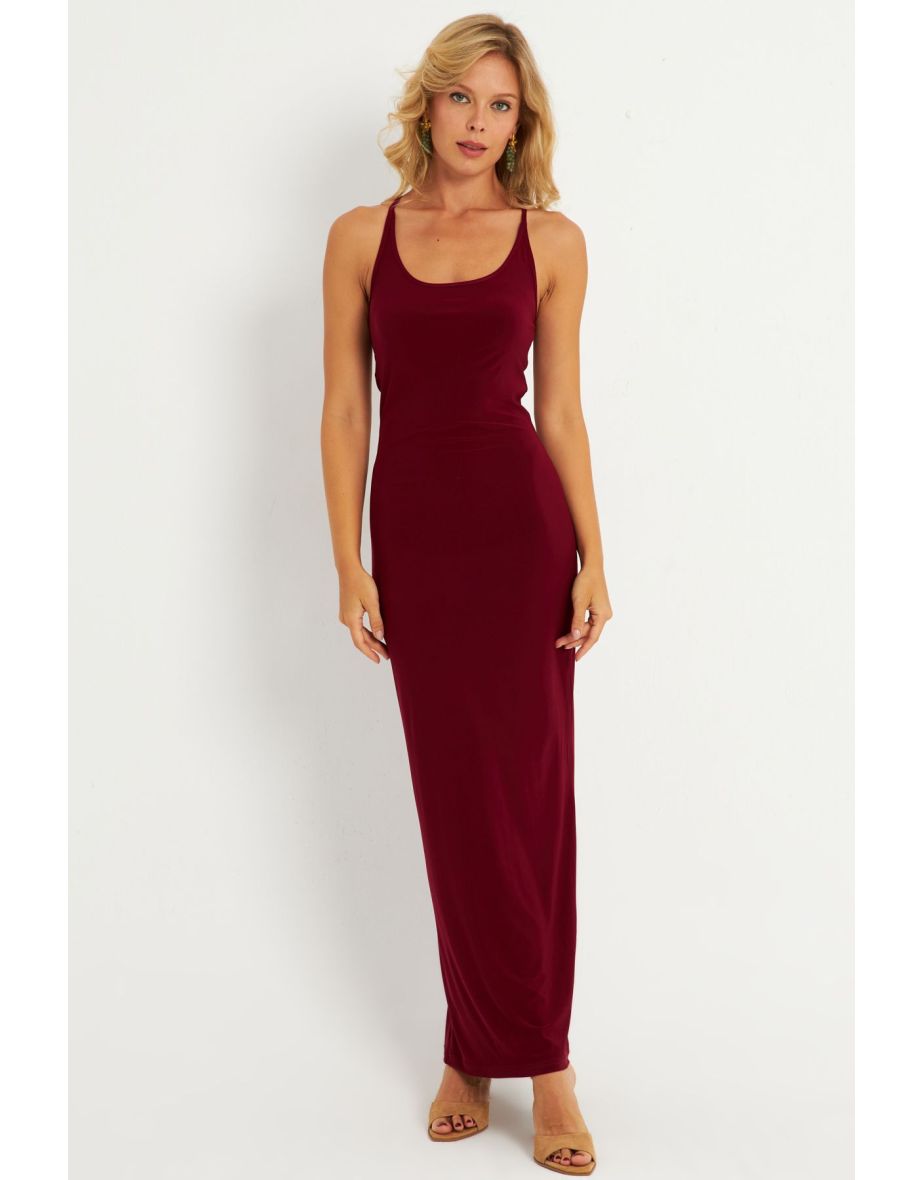 Women's Burgundy Adjustable Strap Maxi Dress