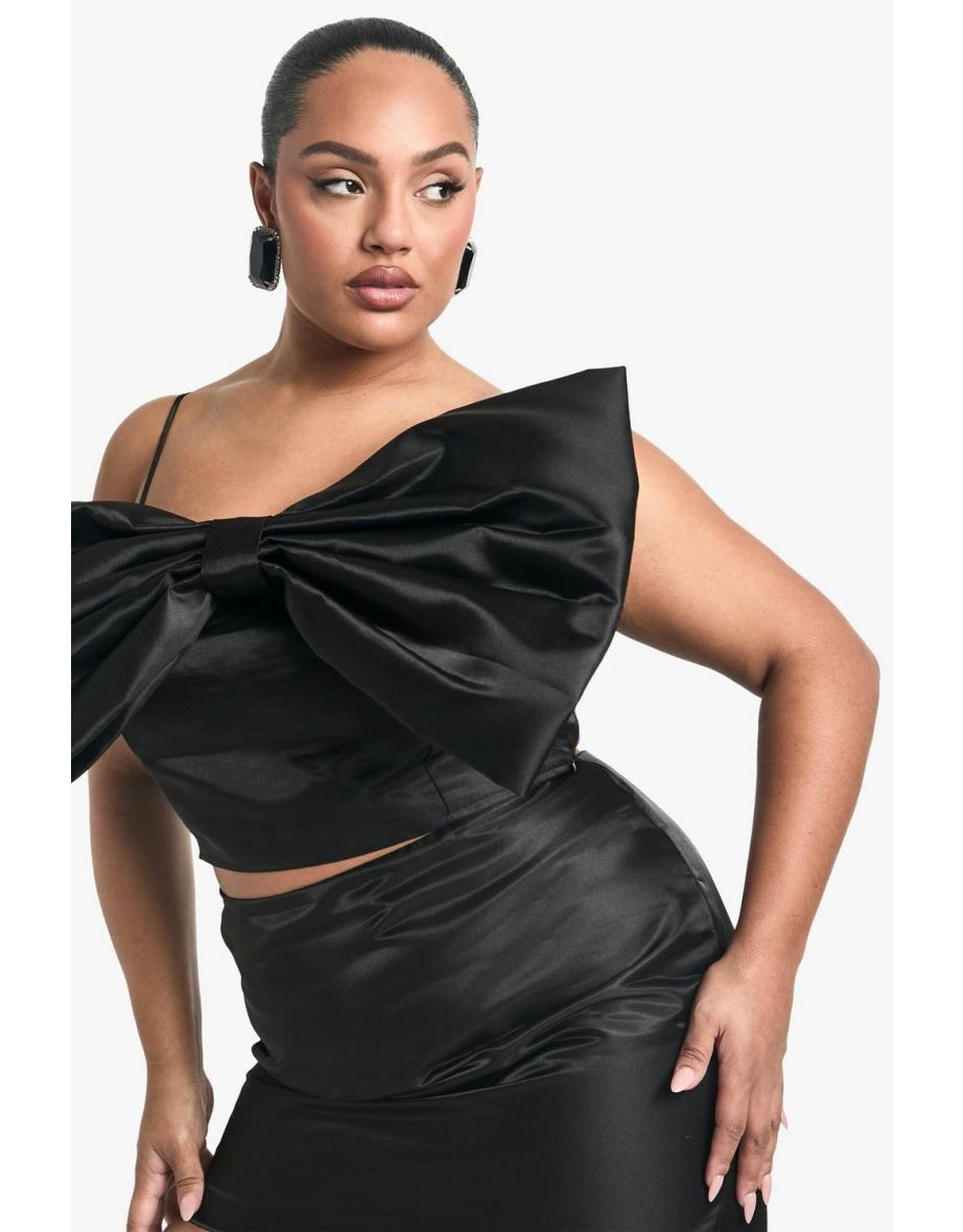 Plus Taffeta Bow Bandeau Top - 3