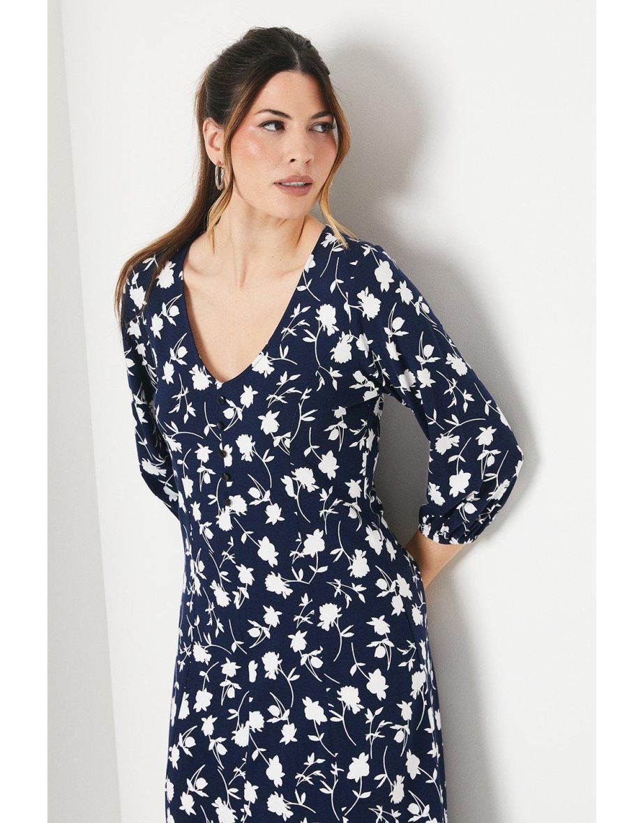 Printed Ve Long Sleeve Tea Dress - 3