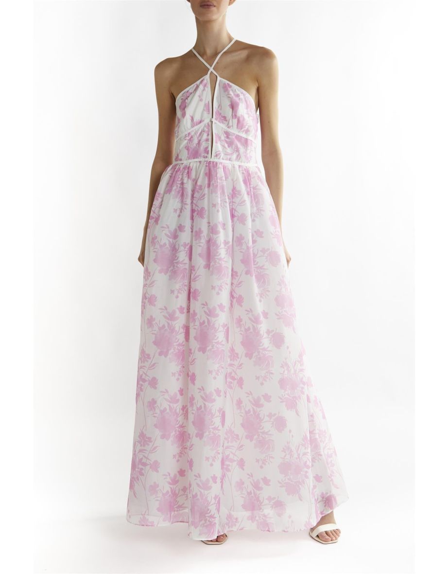 Candy-Pink Floral Aubree Lace Trim Maxi-Dress - 2