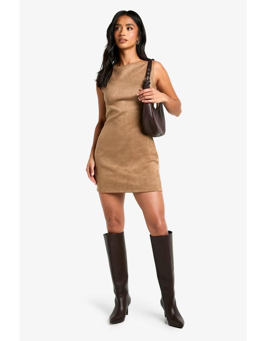 Petite Faux Suede Mini Dress - beige