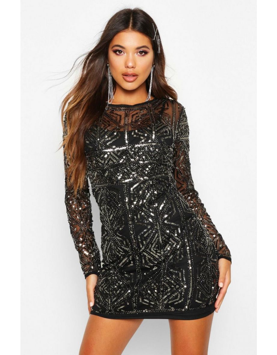 Boutique  Embellished Bodycon Dress - silver