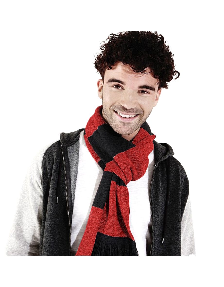 Beechfield Varsity Unisex Winter Scarf (Double Layer Knit) - Black /Classic Red - 1