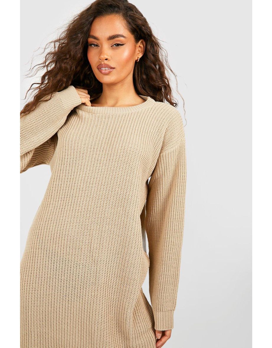 Crew Neck Jumper Dress - stone - 3
