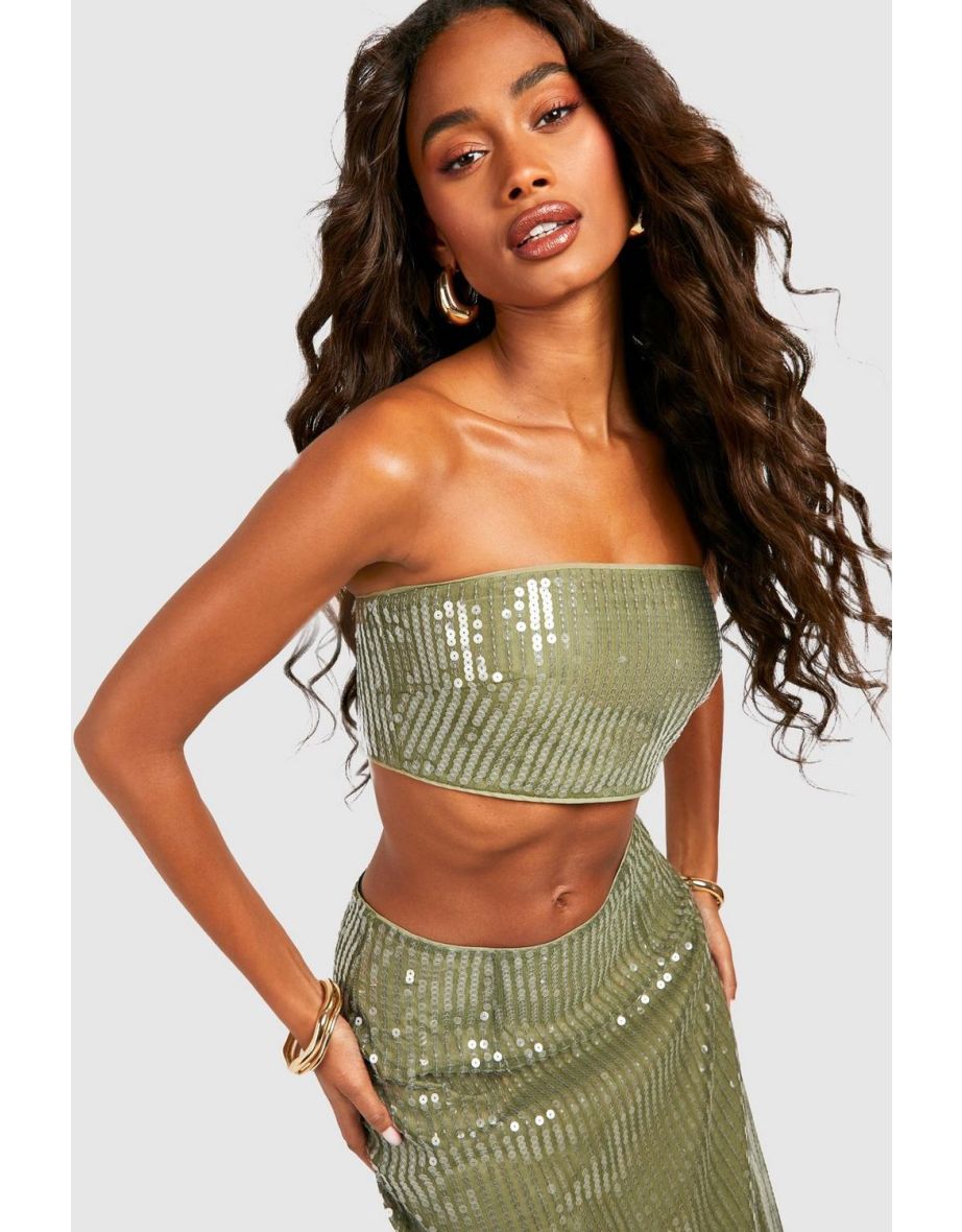Sequin Bandeau Top - khaki