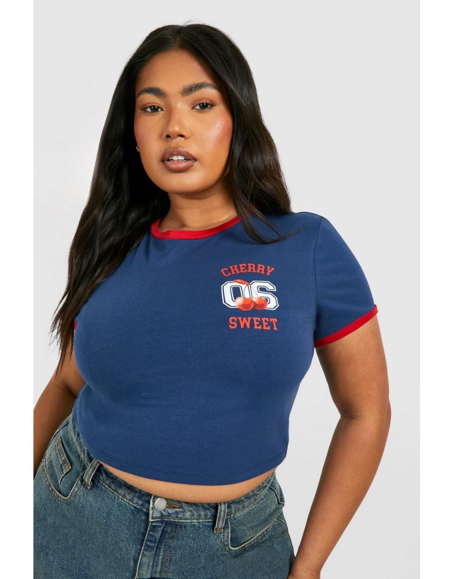 Plus Cherry Sweet Ringer Baby Tee - navy
