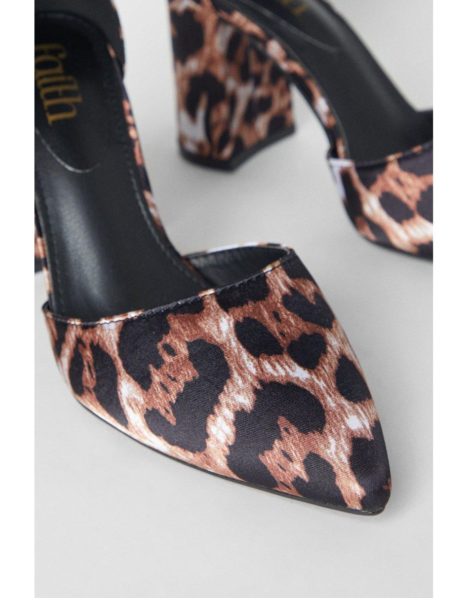 Faith: Crystabel Leopard Print Pointed High Block Heel Court Shoes - 3