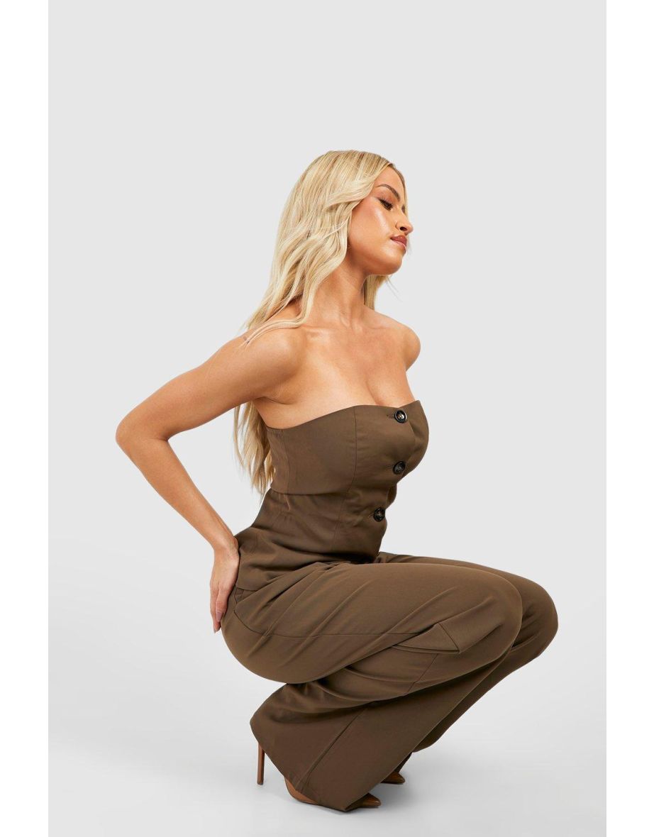 Mock Horn Button Front Cami Waistcoat - chocolate - 3