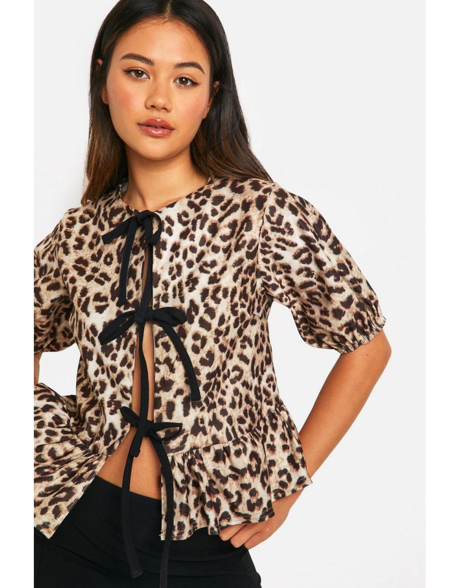 Bengaline Leopard Print Tie Front Smock Top - 3
