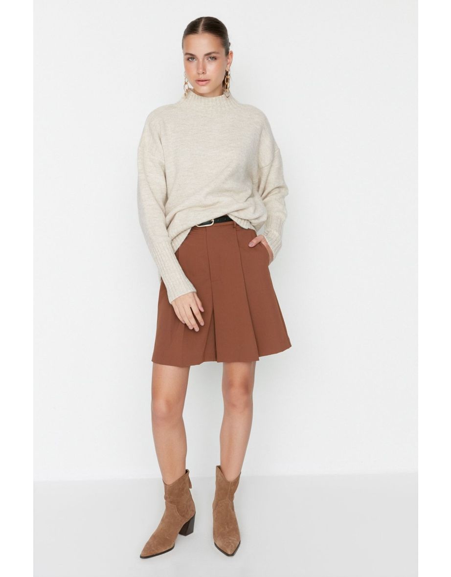 Ecru Soft Textured Basic Knitwear Sweater