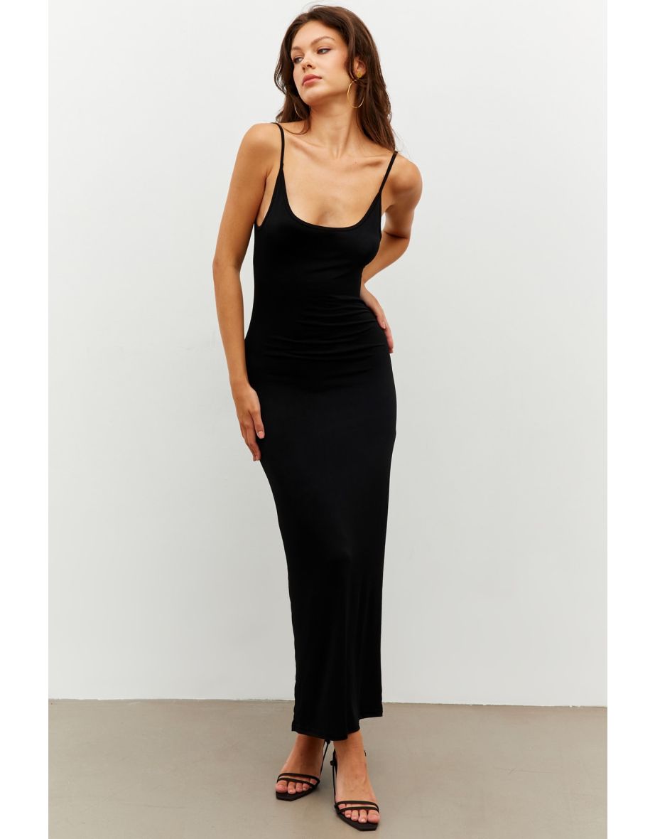 Women's Black Adjustable Straps Maxi Dress