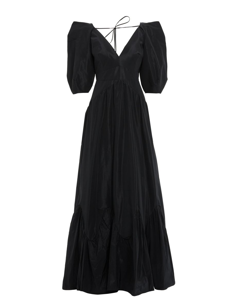 V-Neck Deep Plunge and Backless Lined Long Black Dress