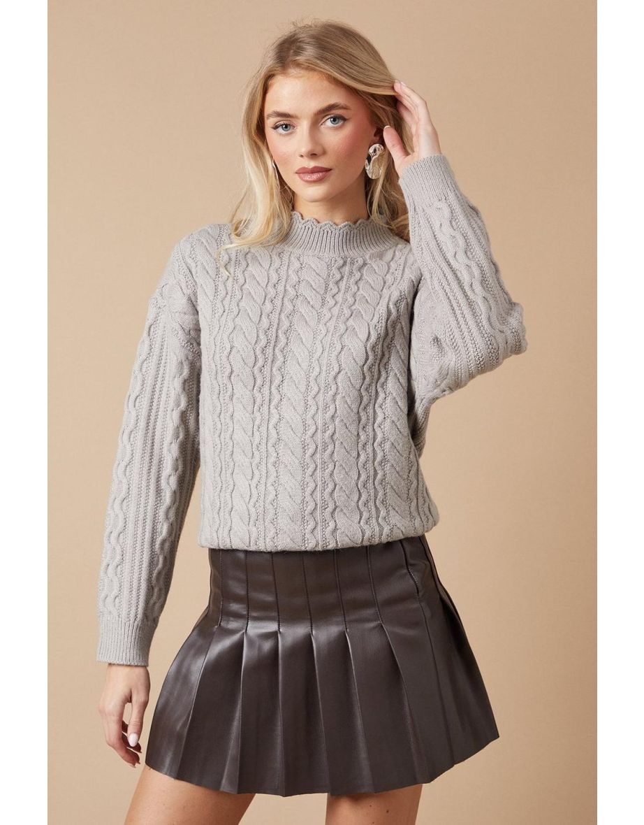 Wavy Cable Detail Scalloped Neck Jumper