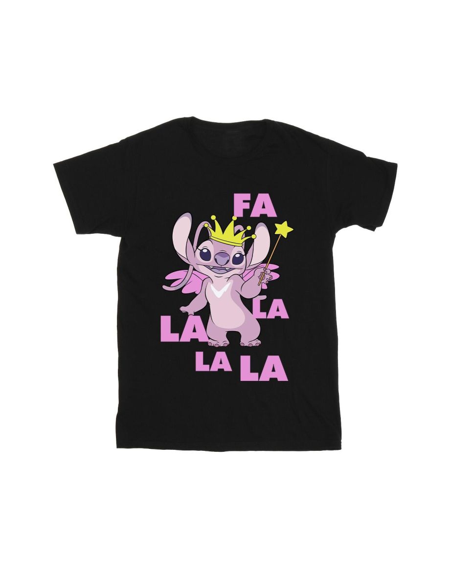 Disney Girls Lilo & Stitch Angel Fa La La Cotton T-Shirt - Black - 1
