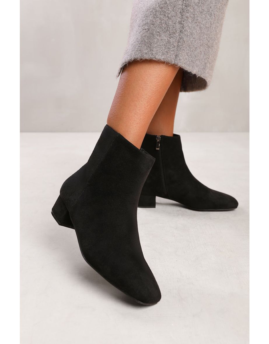 PHILADELPHIA LOW BLOCK HEEL ANKLE BOOT WITH SIDE ZIP IN BLACK SUEDE - 3