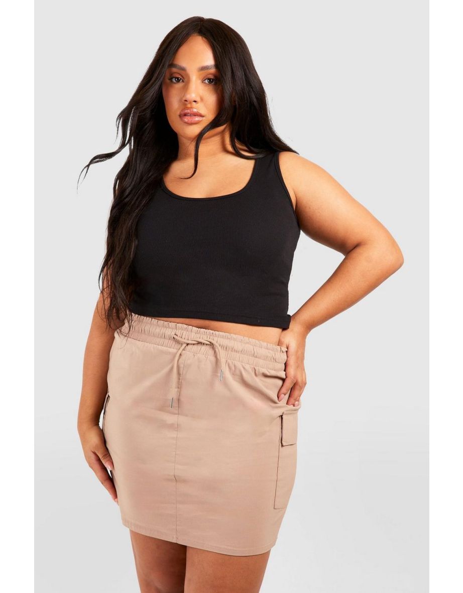 Plus Drawstring Cargo Mini Skirt - stone