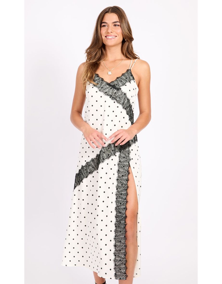 Polka Dot Lace Trim Maxi Dress - 4