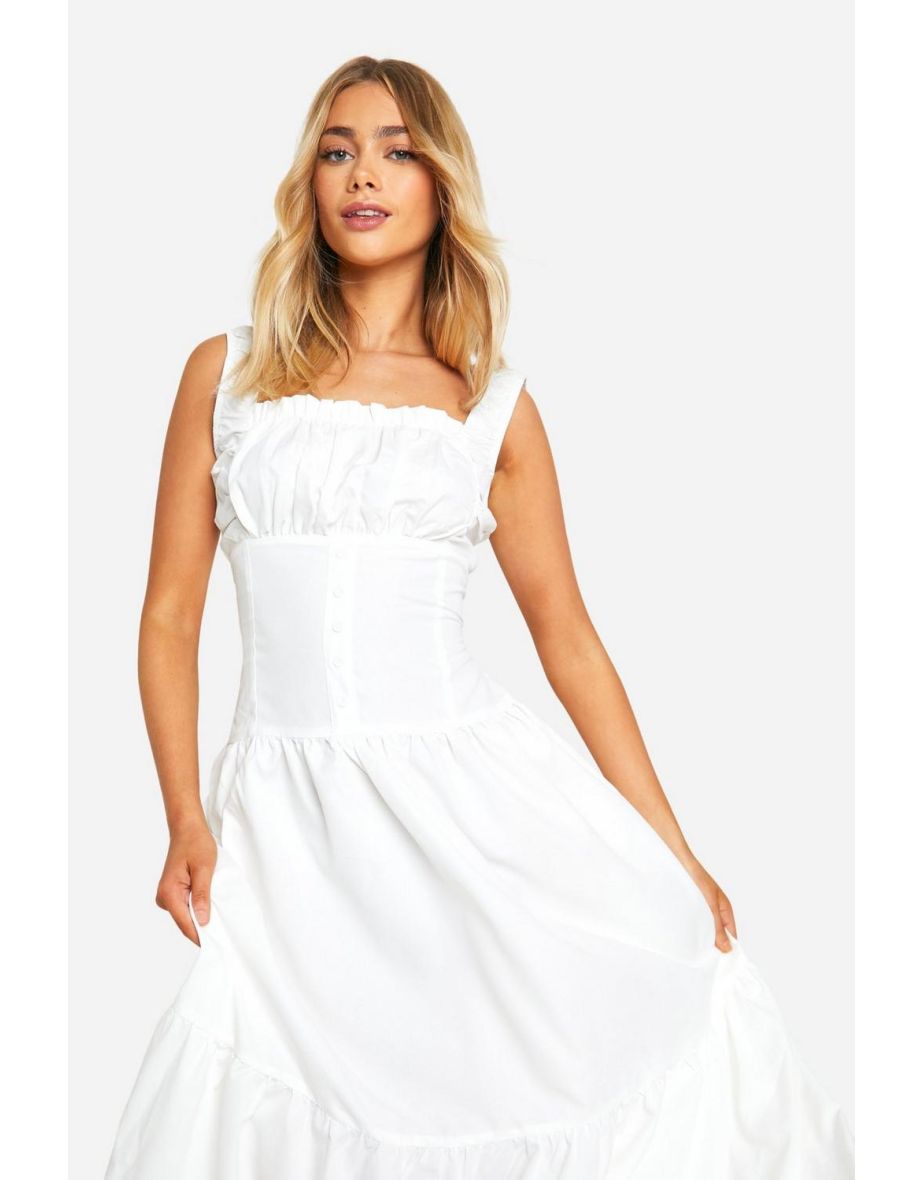 Lace Milkmaid Smock Maxi Dress - white - 3