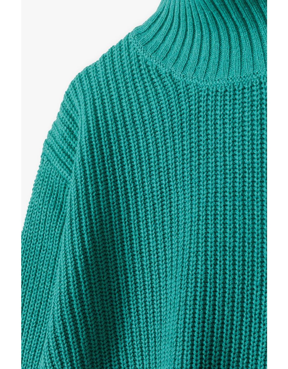 Girls Roll Neck Chunky Knit Cropped Jumper - 2