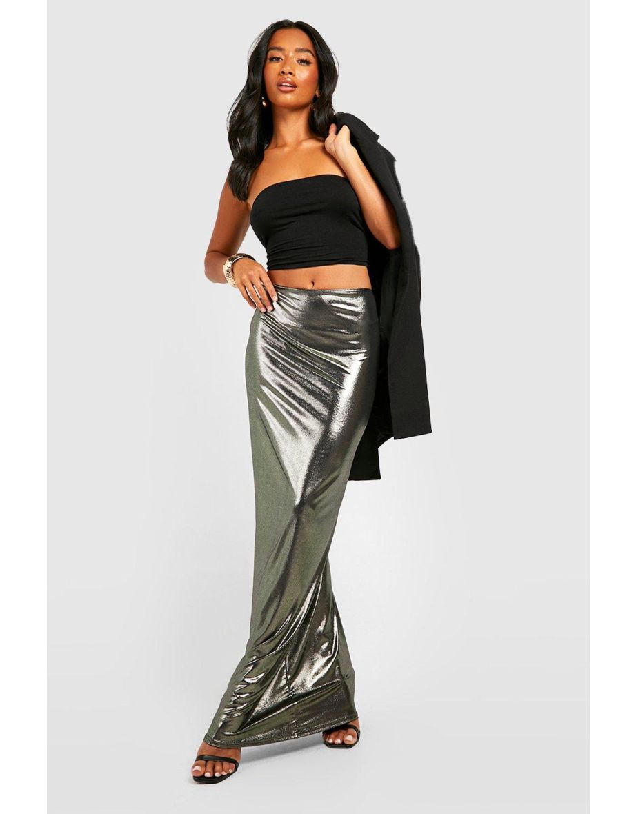 Shop Petite Metallic Maxi Skirt gold Online in Oman VogaCloset