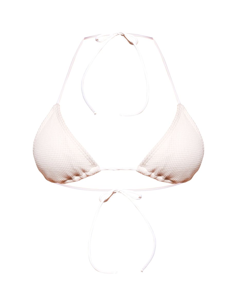 Cream Ribbed Triangle Bikini Top - 4