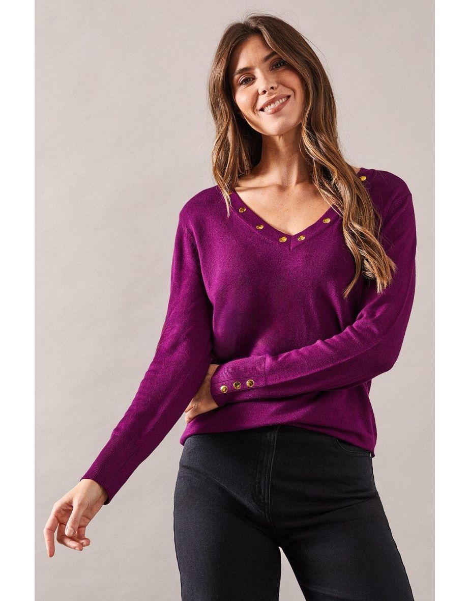 Stud Detail V Neck Jumper - 3