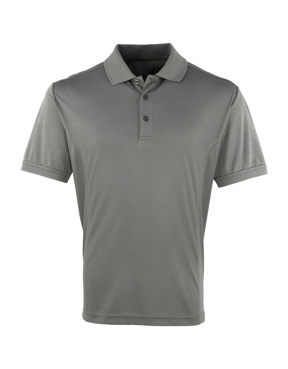 Premier Mens Coolchecker Pique Short Sleeve Polo T-Shirt - Dark Grey