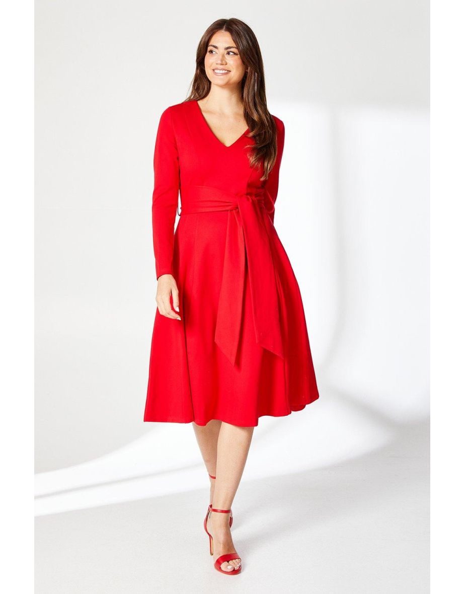 Principles by Debenhams Seam Detail Belted Midi Red Dress