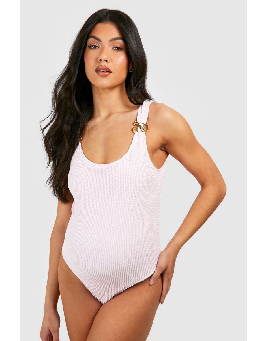 Maternity Crinkle O Ring Scoop Neck Swimsuit - baby pink