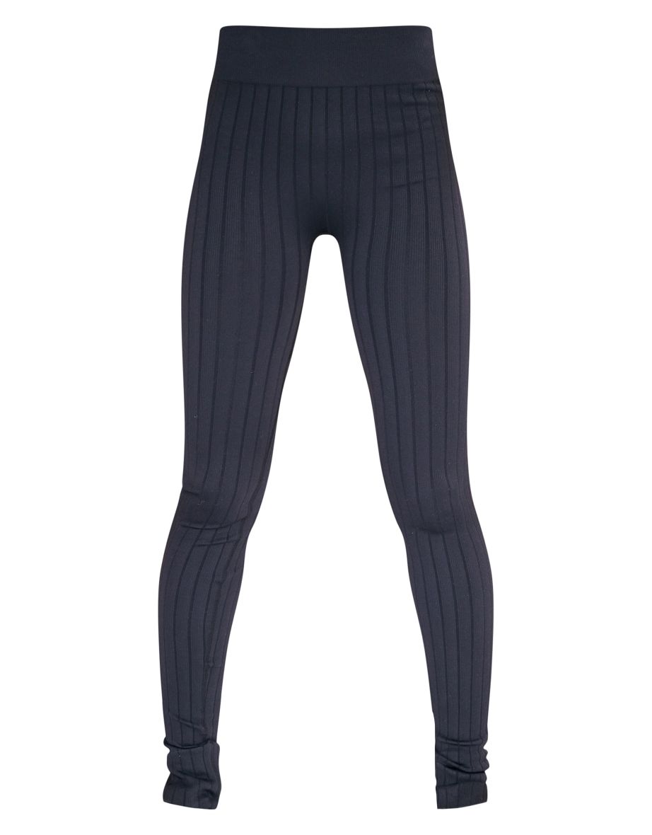Black Wide Structured Contour Rib Split Hem Leggings - 4