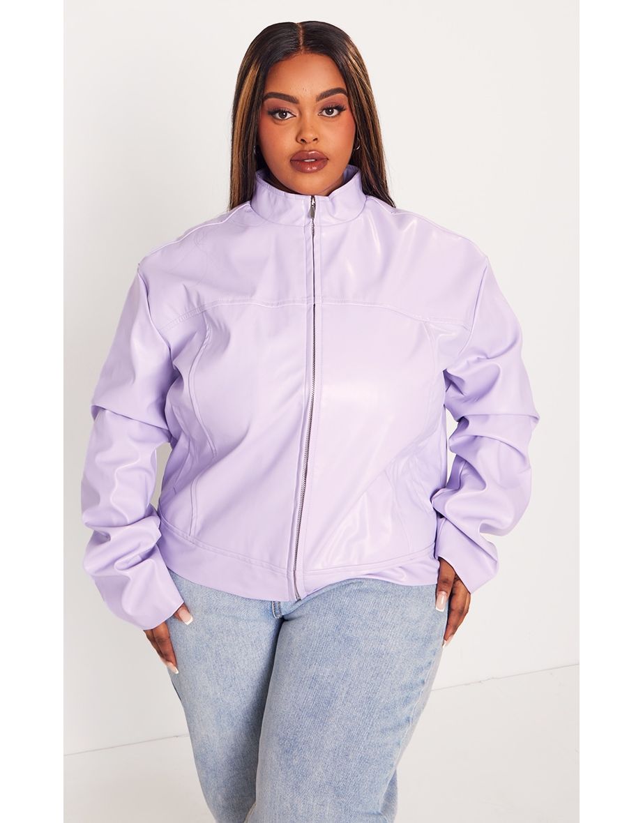 Shop Plus Lilac Pu Racer Neck Jacket Online in Qatar VogaCloset