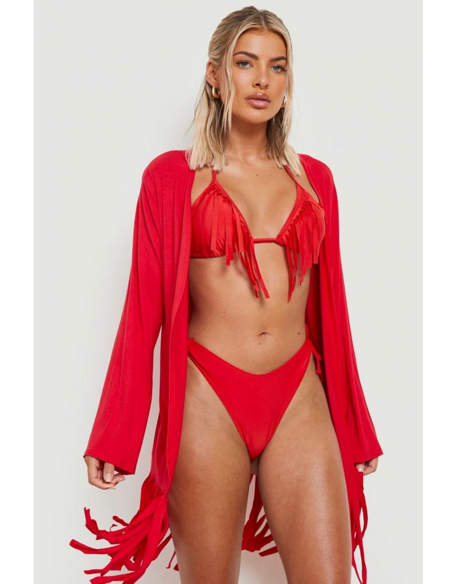 Tassel Beach Kimono - red
