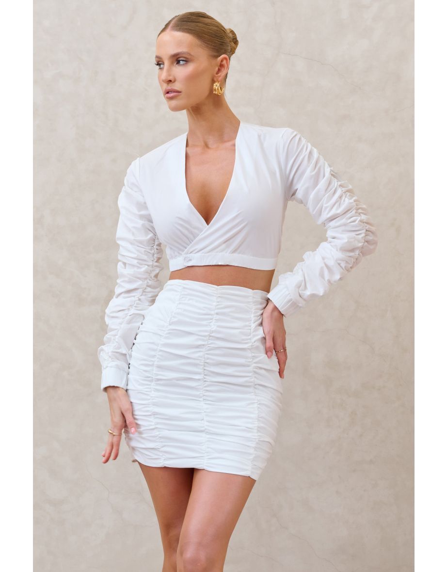 White Ruched Detail Mini Skirt