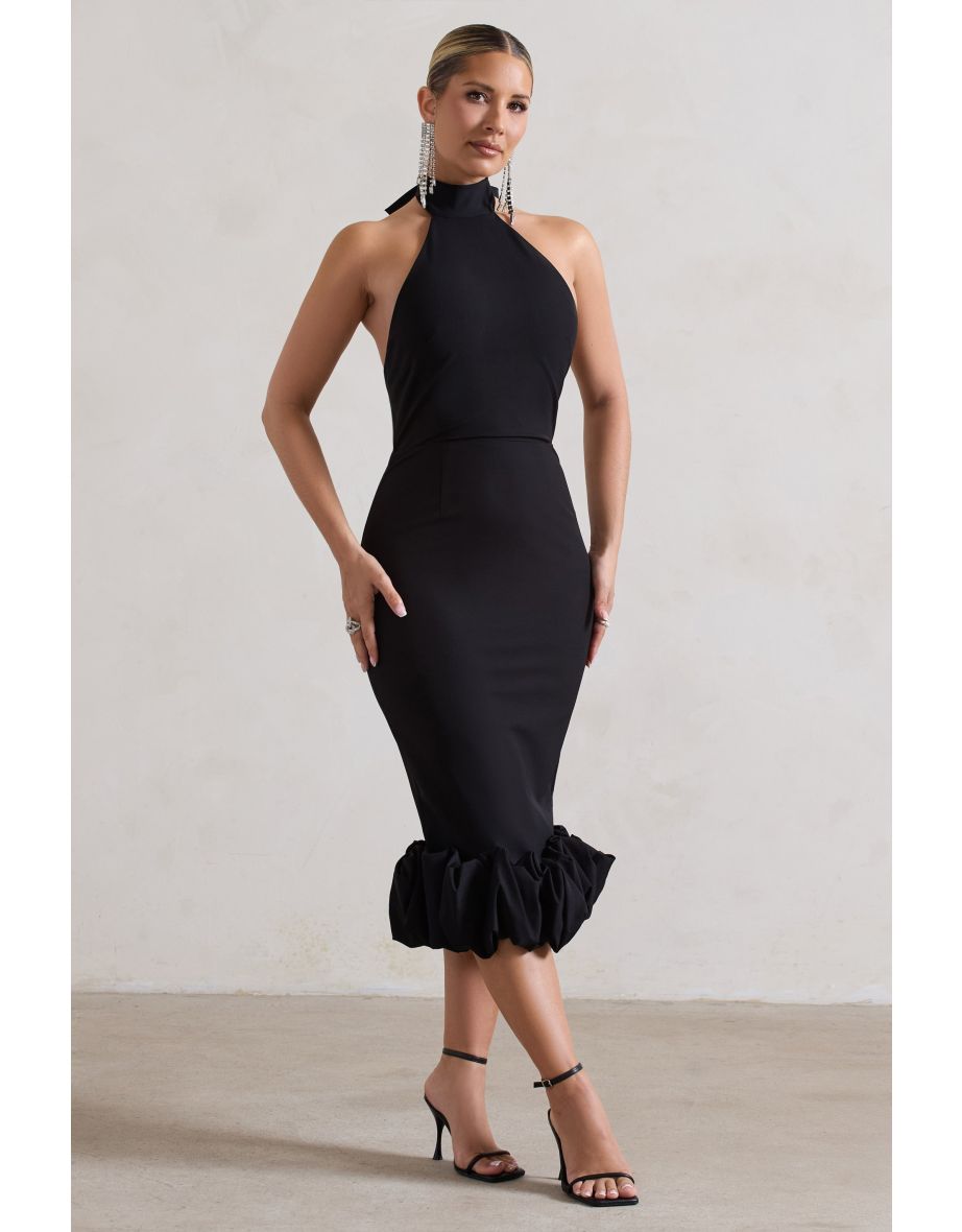 Ashton | Black High-Neck Midi Dress With Ruffle Hem - 4