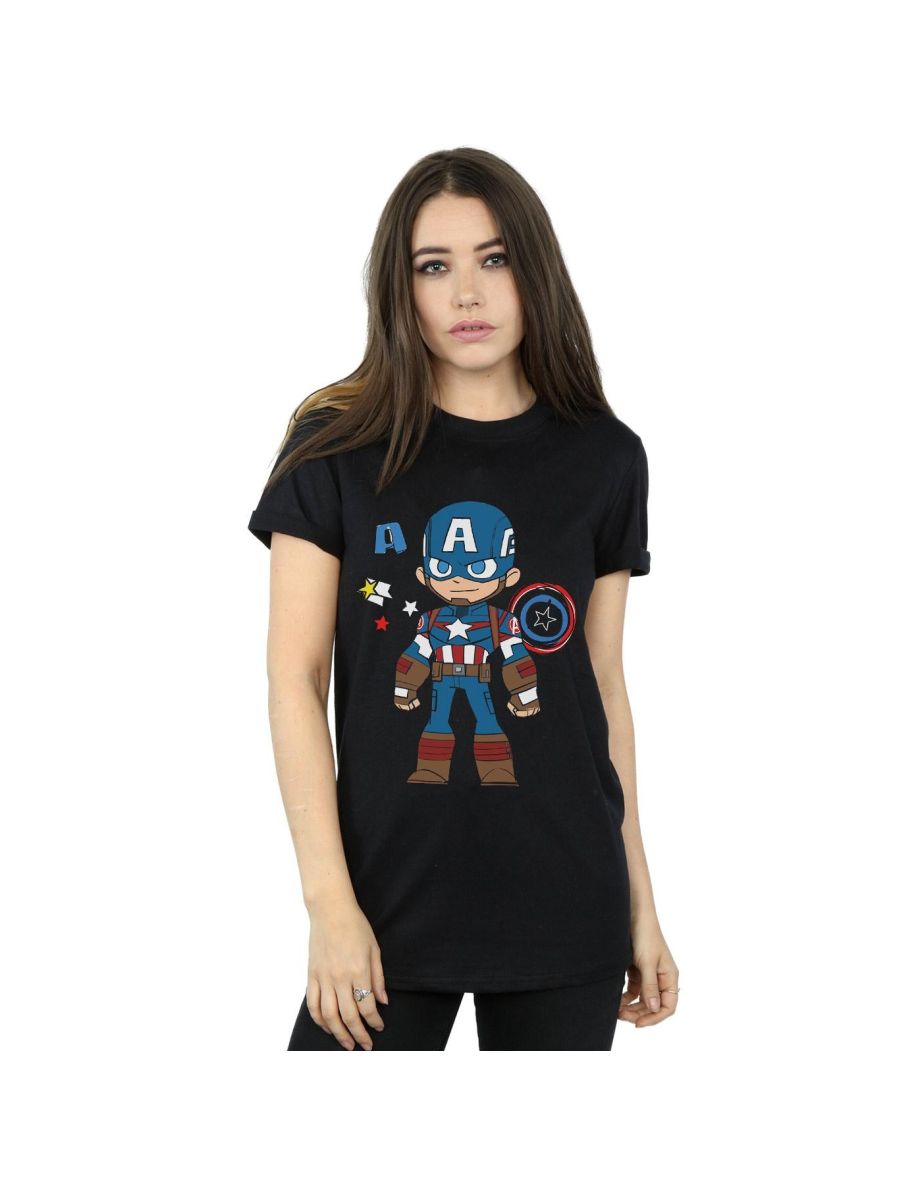 Marvel Womens/Ladies Captain America Sketch Cotton Boyfriend T-Shirt - Black