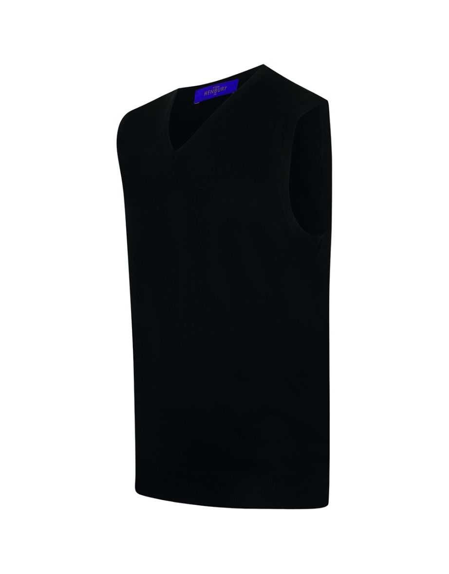 Henbury Mens Sleeveless 12 Gauge V-Neck Fine Knit Jumper - Navy - 3