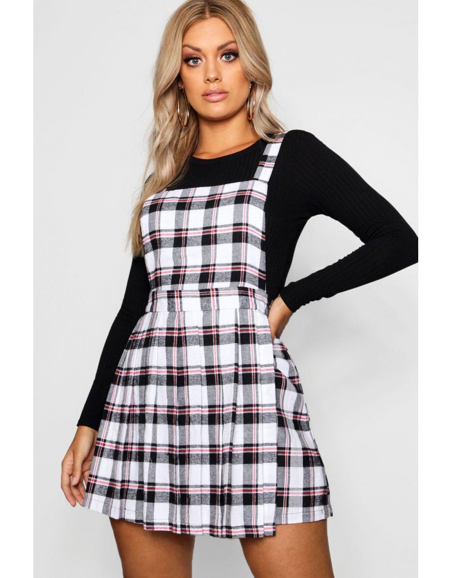 Plus Checked Pinafore Dress - ivory