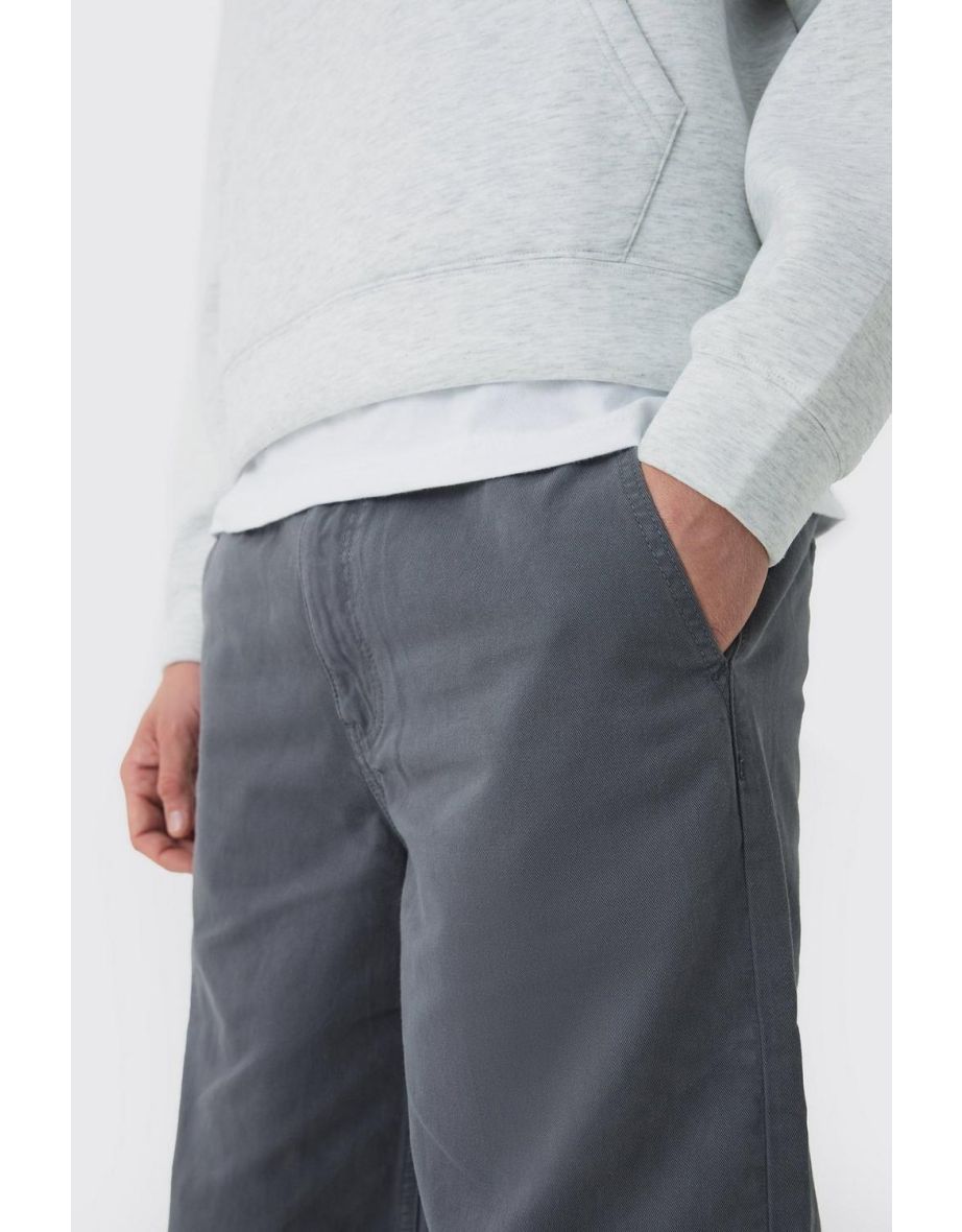 Half Elasticated Waist Baggy Chino Trousers - charcoal - 2