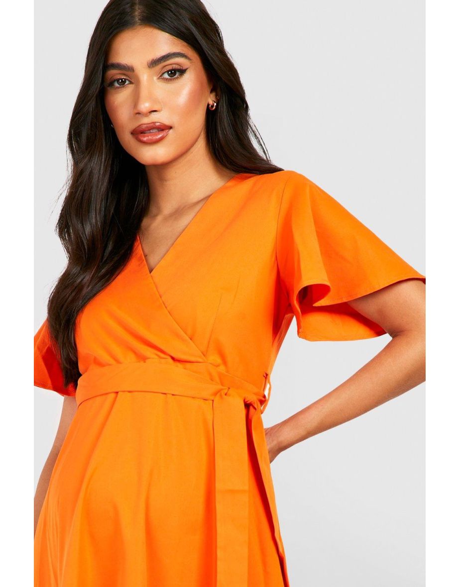 Maternity Wrap Frill Hem Maxi Dress - orange - 3
