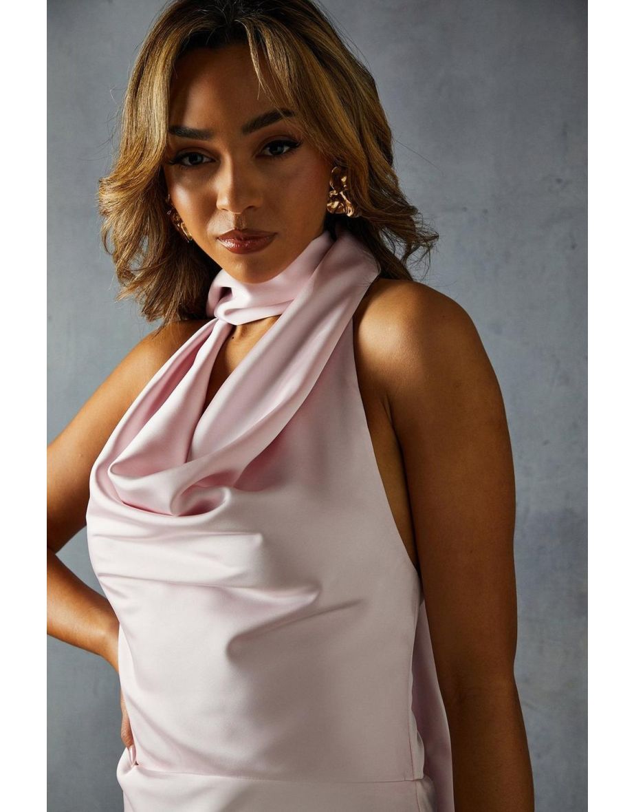 Satin Cowl Wrap Neck Maxi Dress - 3