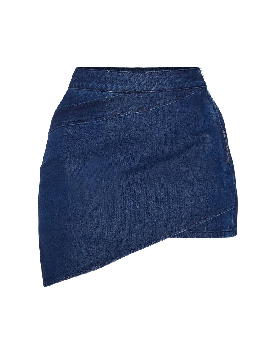 Plus Indigo Asymmetric Layered Panel Denim Mini Skirt - 5