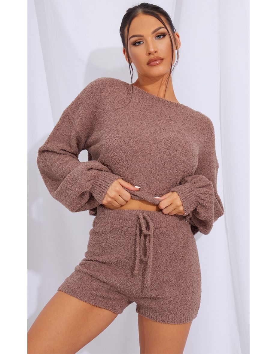 Chestnut Chenille Balloon Sleeve Jumper And Shorts Lounge Set