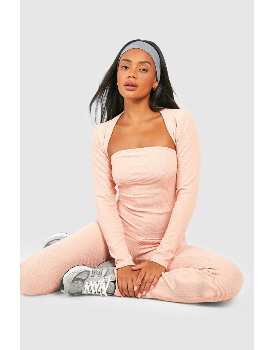 Ribbed Bandeau Split Hem Jumpsuit & Cropped Bolero - dusty rose - 3