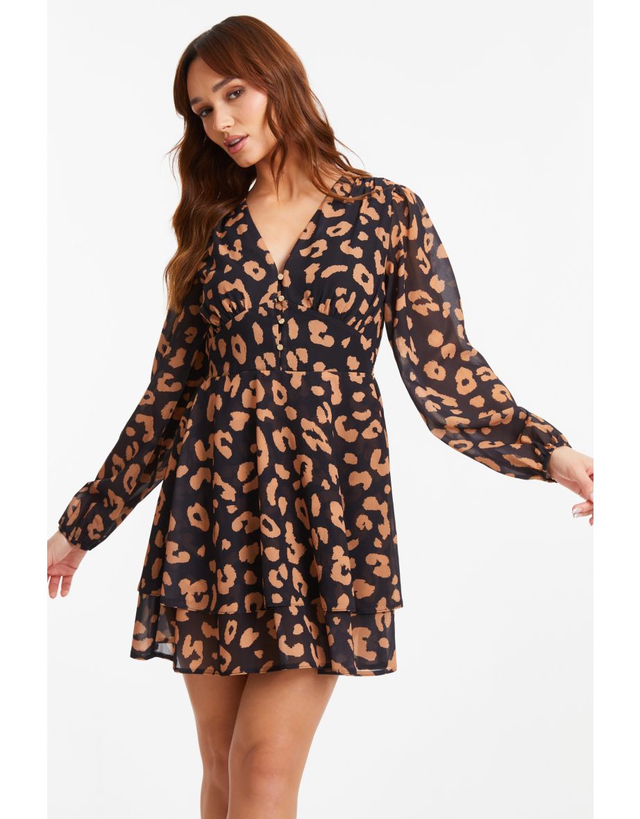 Shop Black Chiffon Animal Print Skater Dress Online in Bahrain VogaCloset