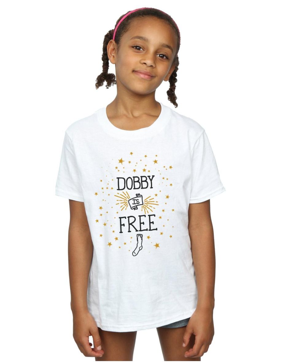 Harry Potter Girls Dobby Is Free Cotton T-Shirt - White