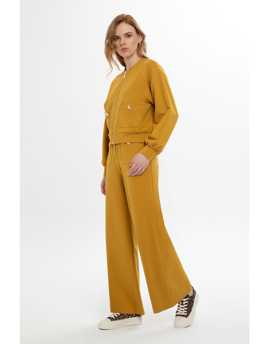 Yellow Tracksuit with Wide-Leg Pants and Pockets