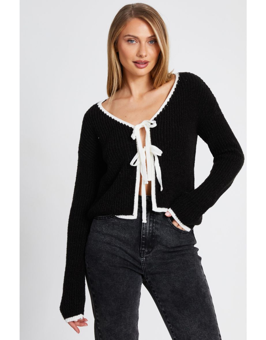 Black Knit Tie Front Cardigan