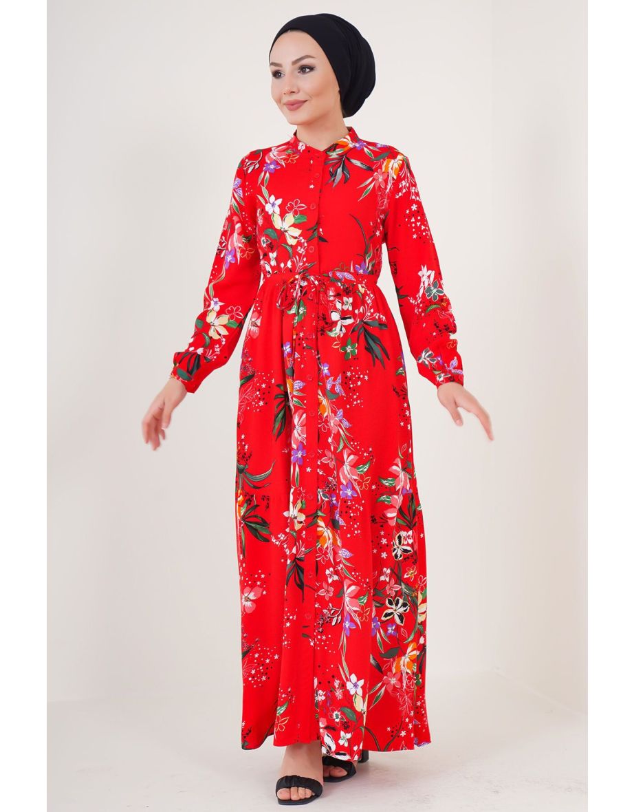 Judge Collar Hijab Dress - A.Red - 6