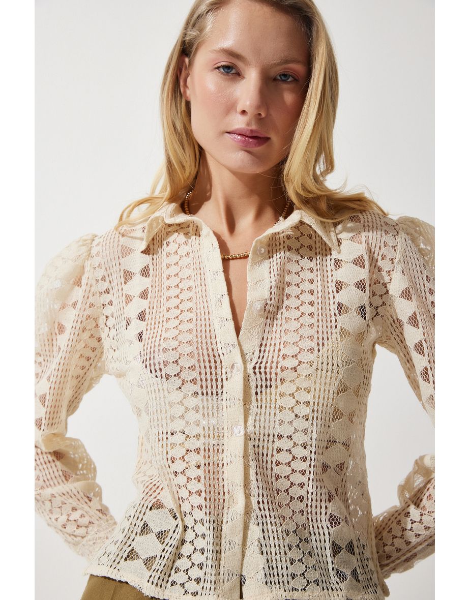 Women's Beige Lace Transparent Shirt