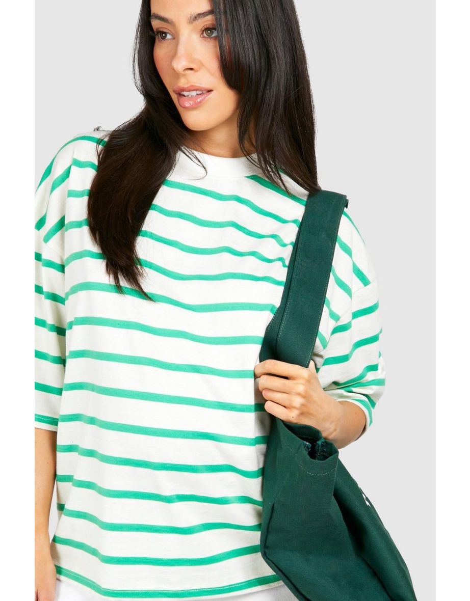 Maternity Crew Neck Stripe T-shirt - green - 3